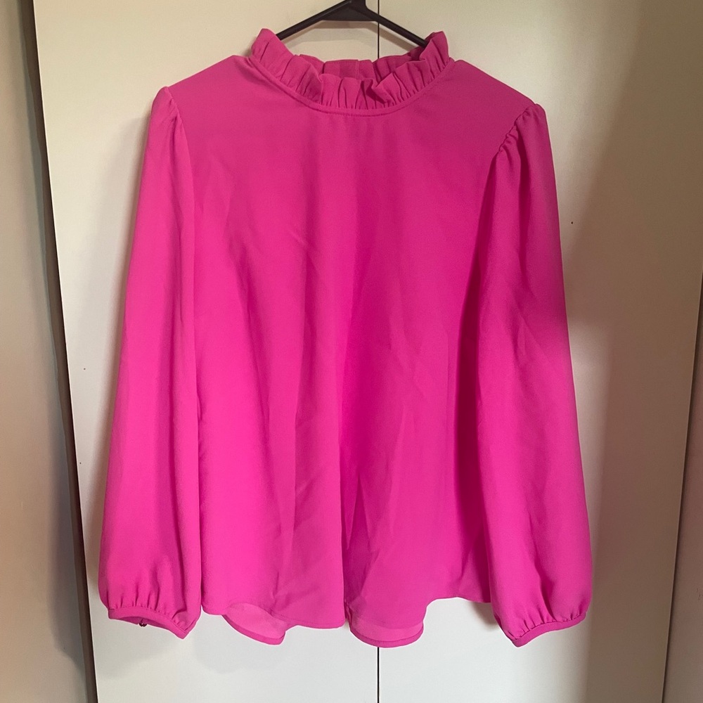 J. Crew Pink Puff Sleeve Ruffled Blouse